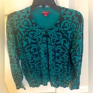 Navy and teal paisley sweater.